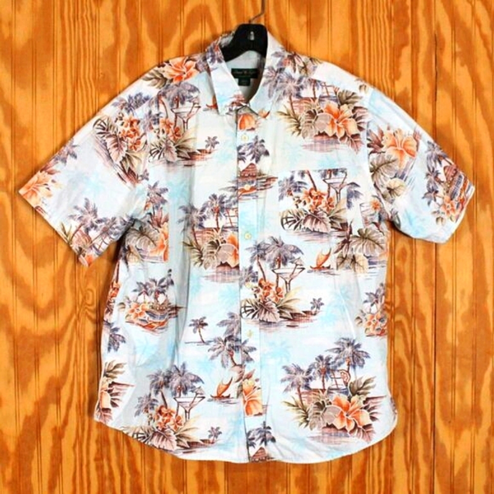 🌴 David Taylor Tropical Print Button-Down Shirt – XL – 100% Cotton